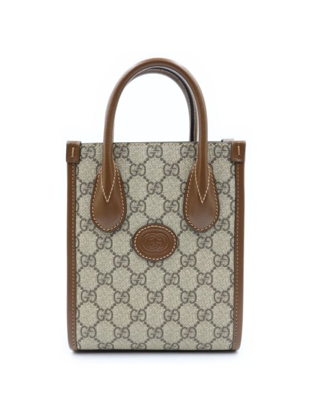 Gucci Interlocking G Shoulder Bag Beige Brown Leather Gold